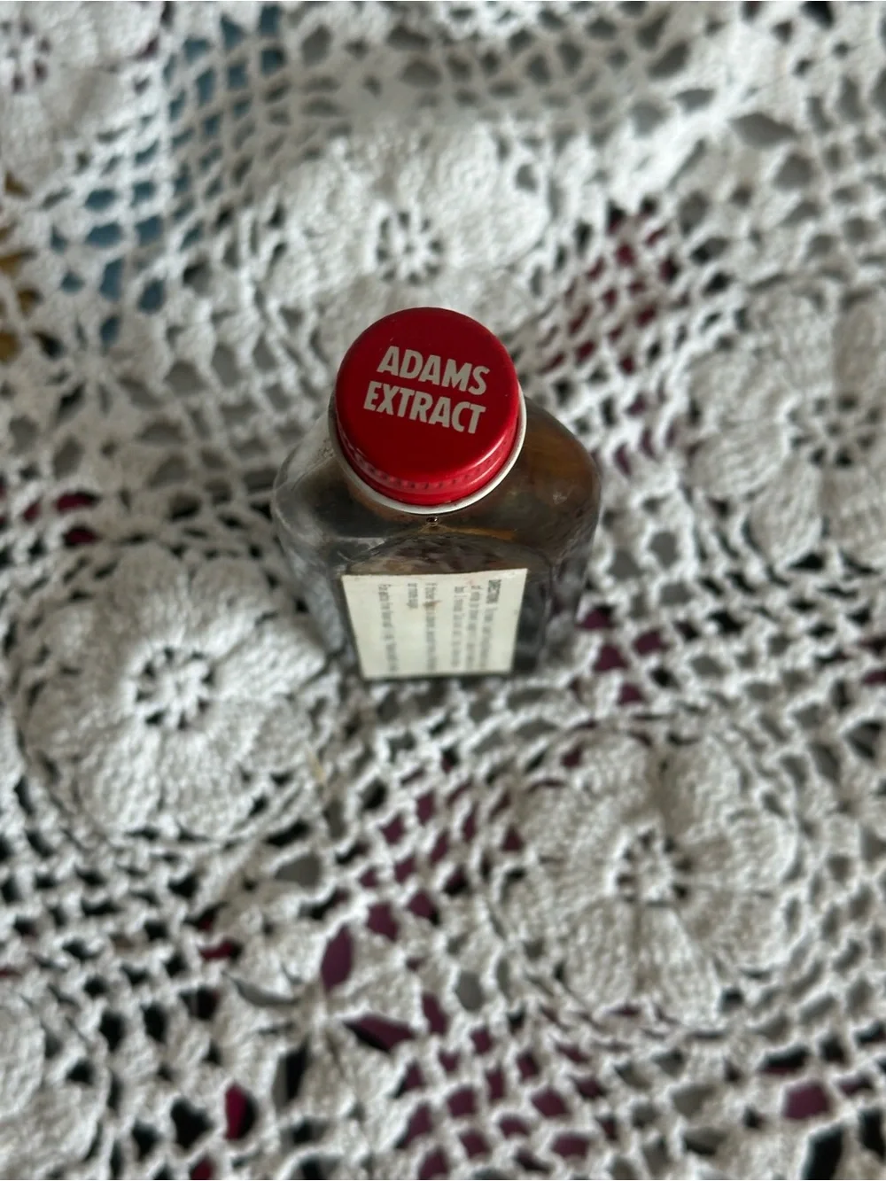 Vintage Adams Extract Imitation Maple Flavor Bottle - Red Cap, Amber Glass